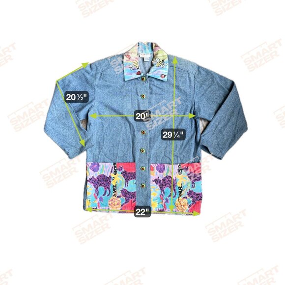 Silkscapes Jean Jacket Handpainted Cat‎ Womens Vintage Artsy Patchwork Oversized - Picture 2 of 8